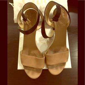 Chloe block heel two tone leather sandals